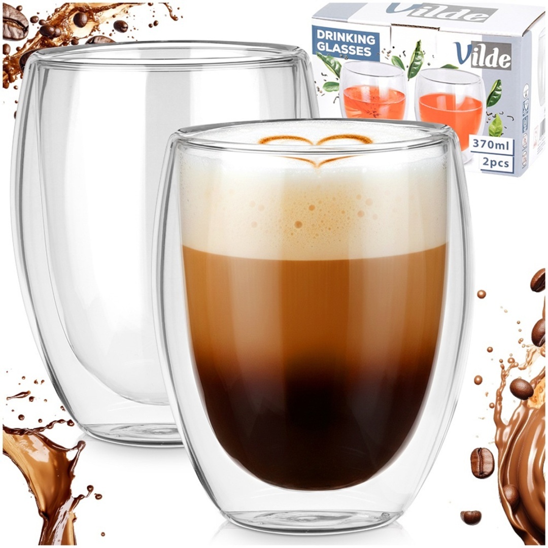 SZKLANKI TERMICZNE 2szt. 370ml Z PODWÓJNĄ SCIANKĄ DO KAWY HERBATY 139820